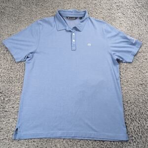 Travis Mathew Shirt Men Large Blue Short Sleeve Golf Moisture Wick Polo Striped